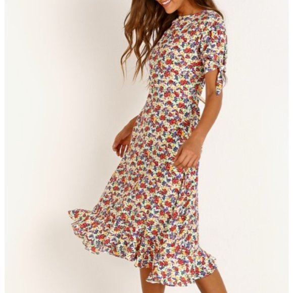 Faithfull the Brand Pink Emilia Floral Daisy Tie Midi Dress - Picture 10 of 10